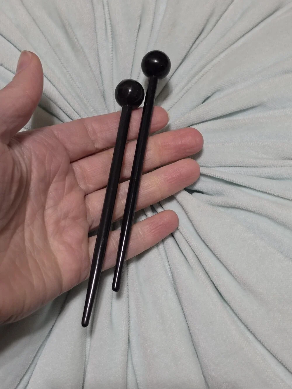 Y2k pair of glossy black ball-end hair sticks
